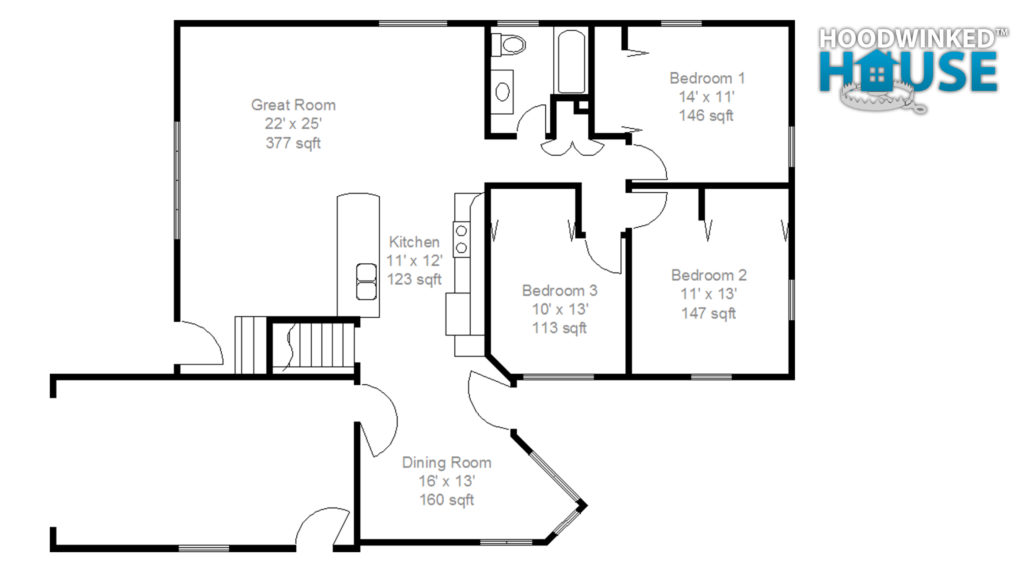 1968 ranch floor plan, main level with contemporary dining room addition