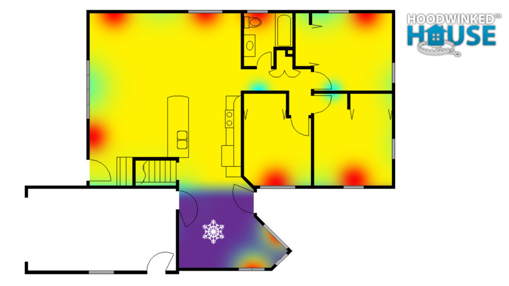 Illustrated heat map showing a dining room addition that is starved for heat