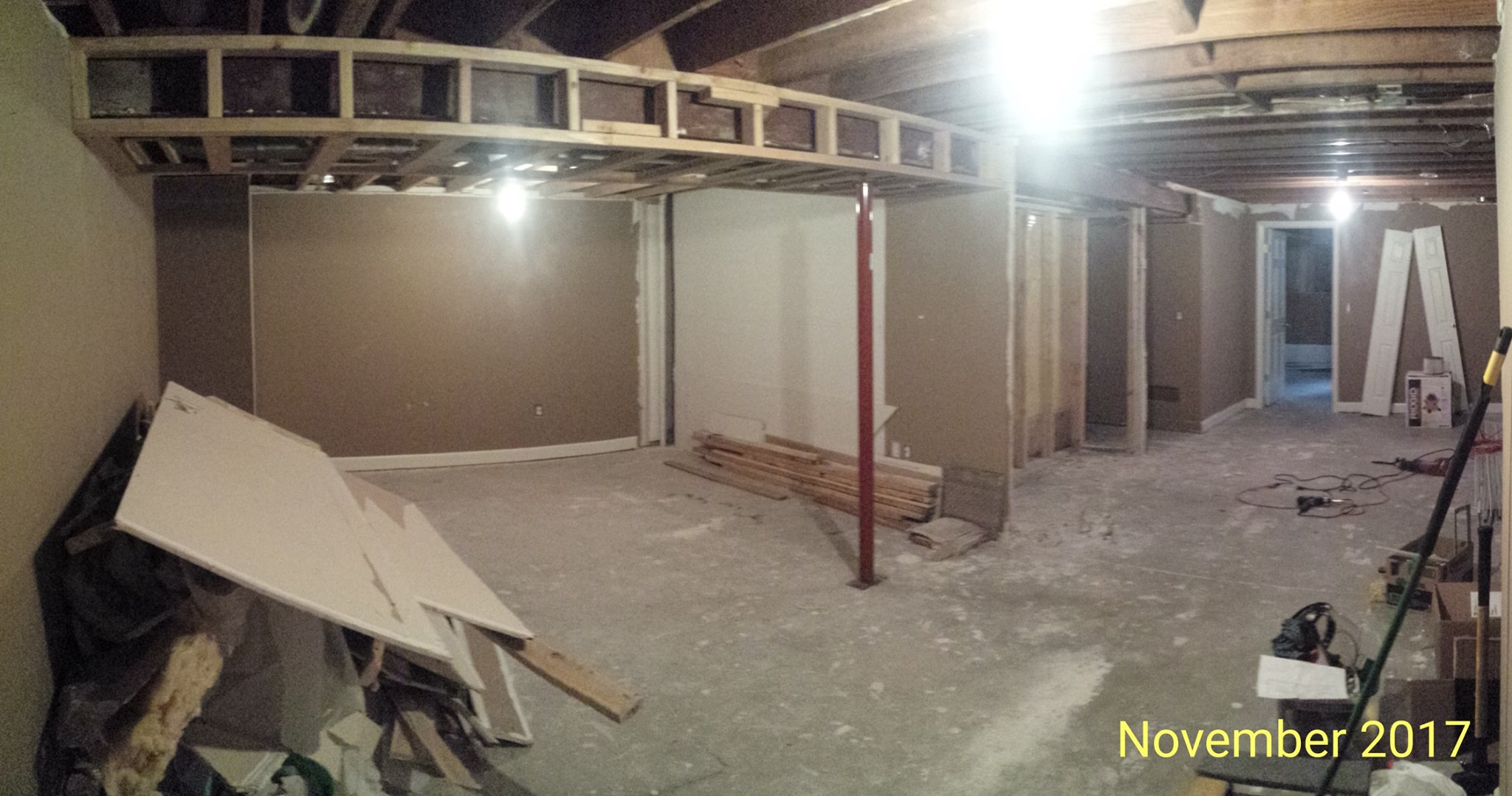 A finished basement undergoing demolition as seen in this photo dated November 2017.