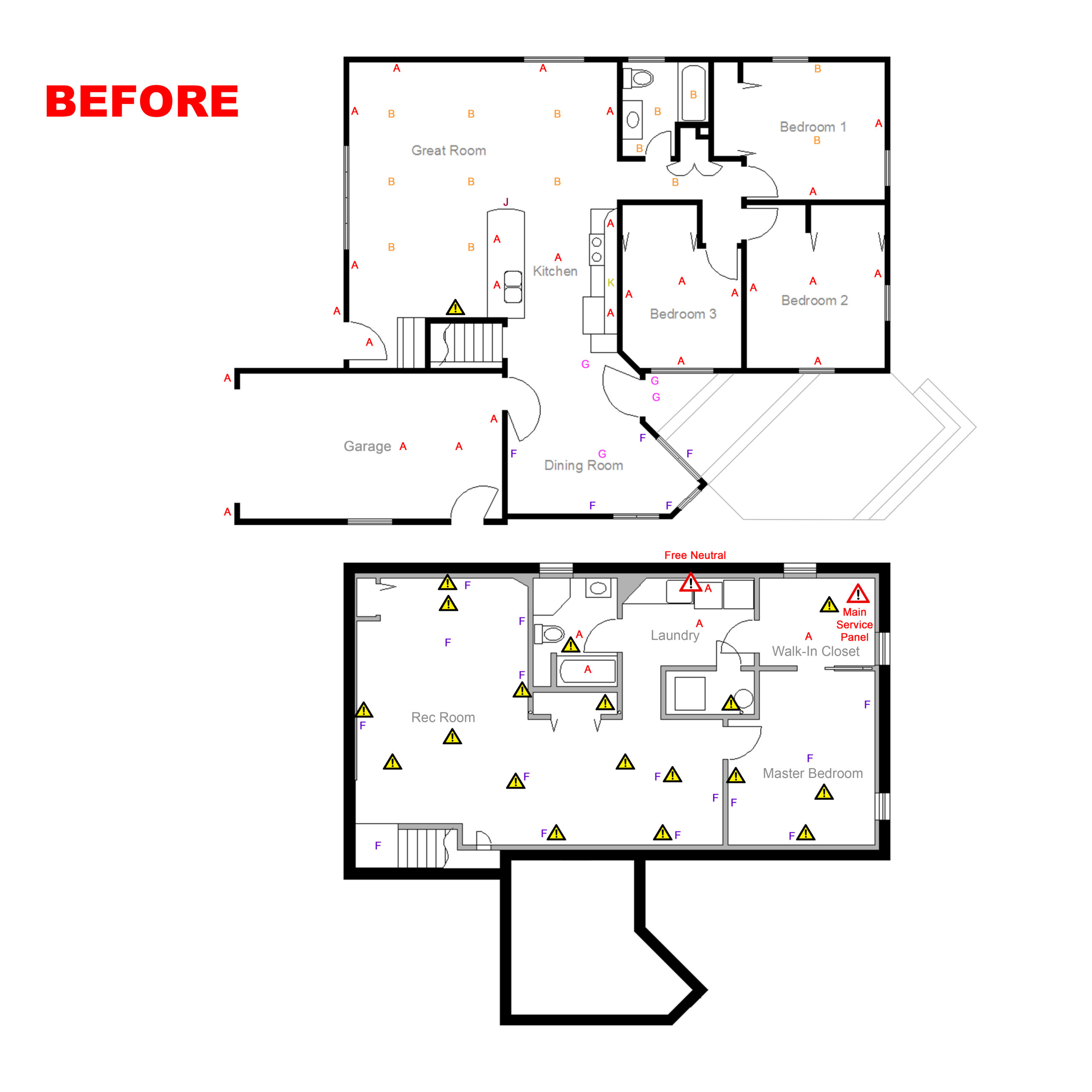 BEFORE: House floorplan showing large circuits in no sensible order.